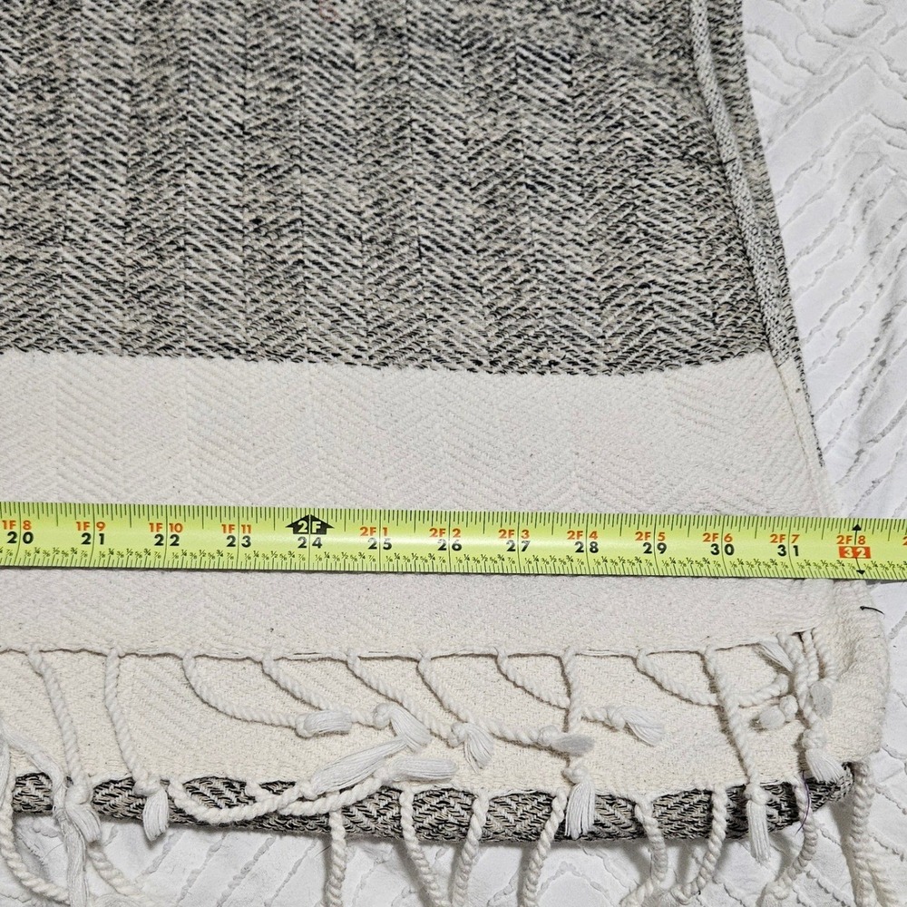 Smyrna Turkish Cotton Blanket Wrap Shawl Black Cream Fringe 35x67 - Picture 5 of 7